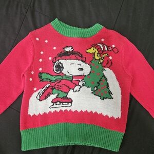Peanuts Green and Red Knit Sweater